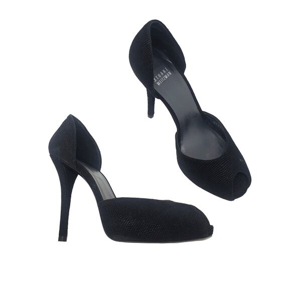 Stuart Weitzman Divorcee D’Orsay Peep Toe Pump Heels Black Spain Size US 7 - Picture 1 of 10